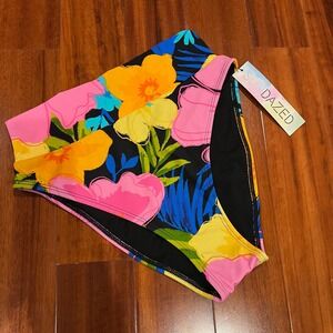 Sundazed Bikini Bottom Swim Cora High Waisted Pink Multi Floral Print New Size S